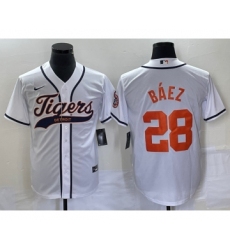 Men's Detroit Tigers #28 Javier Báez White Cool Base Stitched Baseball Jersey