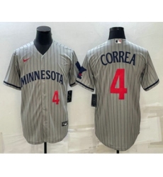 Men's Minnesota Twins #4 Carlos Correa Number 2023 Grey Home Team Cool Base Stitched Jersey