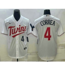 Men's Minnesota Twins #4 Carlos Correa Number White Red Stitched MLB Cool Base Nike Jersey