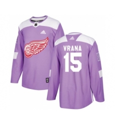 Men's Detroit Red Wings #15 Jakub Vrana Adidas Authentic Hockey Fights Cancer Practice Purple Jersey