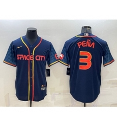 Men's Houston Astros #3 Jeremy Pena 2022 Navy Blue City Connect Cool Base Stitched Jersey