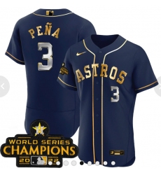 Men's Houston Astros #3 Jeremy Pena 2023 Blue Gold World Serise Champions Base Stitched Jerseys