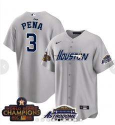 Men's Houston Astros #3 Jeremy Pena 2023 Grey Serise Champions Base Stitched Jerseys