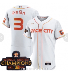 Men's Houston Astros #3 Jeremy Pena 2023 White Serise Champions Base Stitched Jerseys