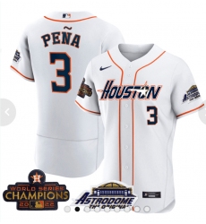 Men's Houston Astros #3 Jeremy Pena 2023 White World Serise Champions Base Stitched Jerseys