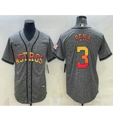 Men's Houston Astros #3 Jeremy Pena Grey Gridiron With Patch Cool Base Stitched Baseball Jersey