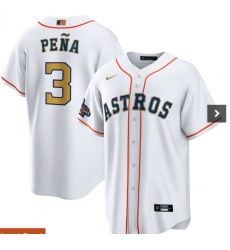 Men's Houston Astros #3 Jeremy Pena Nike White Gold 2023 Gold Collection Replica Player Jersey