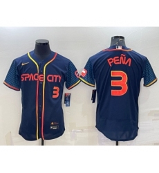 Men's Houston Astros #3 Jeremy Pena Number 2022 Navy Blue City Connect Flex Base Stitched Jersey