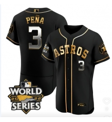 Men's Houston Astros #3 Jeremy Pena Number Black 2022 World Series patches Jersey