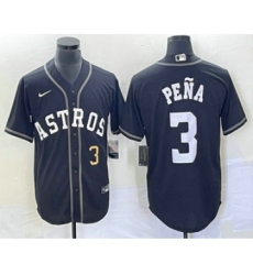 Men's Houston Astros #3 Jeremy Pena Number Black Cool Base Stitched Baseball Jersey