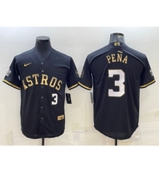 Men's Houston Astros #3 Jeremy Pena Number Black Gold 2022 World Series Stitched Baseball Jersey