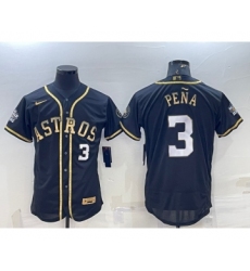 Men's Houston Astros #3 Jeremy Pena Number Black Gold 2022 World Series Stitched Flex Base Nike Jersey