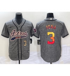 Men's Houston Astros #3 Jeremy Pena Number Grey Gridiron Cool Base Stitched Baseball Jersey