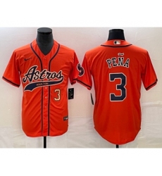 Men's Houston Astros #3 Jeremy Pena Number Orange Cool Base Stitched Baseball Jersey