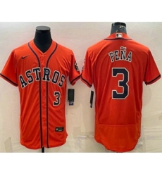 Men's Houston Astros #3 Jeremy Pena Number Orange Stitched MLB Flex Base Nike Jersey