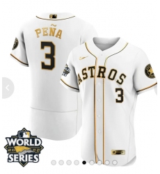 Men's Houston Astros #3 Jeremy Pena Number White 2022 World Series patches Jersey