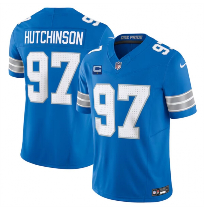 Men's Detroit Lions #97 Aidan Hutchinson Blue 2024 F.U.S.E. With 1-Star C Vapor Limited Stitched Jersey