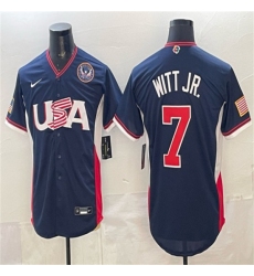 Men's USA Baseball #7 Bobby Witt Jr. Navy 2026 World Baseball Classic United States 250th Anniversary Road Stadium Stitched Jersey