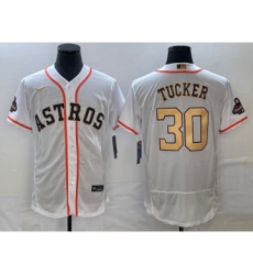 Men's Houston Astros #30 Kyle Tucker 2023 White Gold World Serise Champions Flex Base Stitched Jersey