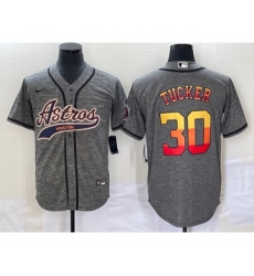 Men's Houston Astros #30 Kyle Tucker Grey Gridiron Cool Base Stitched Baseball Jersey