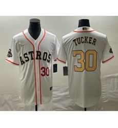 Men's Houston Astros #30 Kyle Tucker Number 2023 White Gold World Serise Champions Cool Base Stitched Jerseys