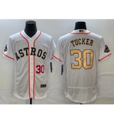 Men's Houston Astros #30 Kyle Tucker Number 2023 White Gold World Serise Champions Flex Base Stitched Jersey2