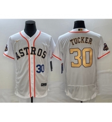 Men's Houston Astros #30 Kyle Tucker Number 2023 White Gold World Serise Champions Flex Base Stitched Jersey