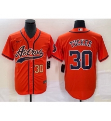 Men's Houston Astros #30 Kyle Tucker Number Orange Cool Base Stitched Baseball Jersey