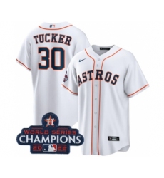 Men's Houston Astros #30 Kyle Tucker White 2022 World Series Champions Home Stitched Baseball Jersey