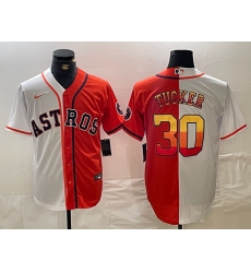 Men's Houston Astros #30 Kyle Tucker White Orange Split Stitched Baseball Jersey