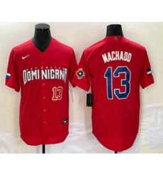 ens Dominican Republic Baseball #13 Manny Machado Number 2023 Red World Classic Stitched Jersey