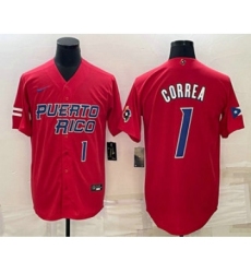 Men's Puerto Rico Baseball #1 Carlos Correa Number 2023 Red World Baseball Classic Stitched Jersey