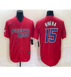 Men's Puerto Rico Baseball #15 Emmanuel Rivera 2023 Red World Classic Stitched Jersey