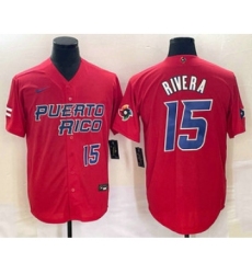 Men's Puerto Rico Baseball #15 Emmanuel Rivera Number 2023 Red World Classic Stitched Jersey1