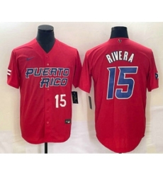 Men's Puerto Rico Baseball #15 Emmanuel Rivera Number 2023 Red World Classic Stitched Jersey