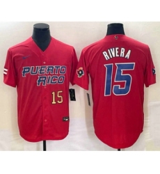 Men's Puerto Rico Baseball #15 Emmanuel Rivera Number 2023 Red World Classic Stitched Jerseys