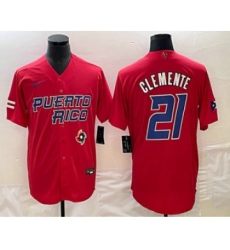 Men's Puerto Rico Baseball #21 Roberto Clemente 2023 Red World Classic Stitched Jersey