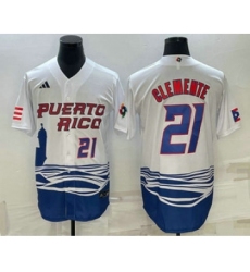 Men's Puerto Rico Baseball #21 Roberto Clemente Number 2023 White World Baseball Classic Stitched Jersey