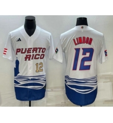 Men's Puerto Rico Baseball #23 Francisco Lindor Number White 2023 World Baseball Classic Stitched Jerseys