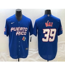 Men's Puerto Rico Baseball #39 Edwin Diaz 2023 Blue World Baseball Classic Stitched Jerseys