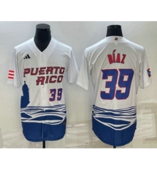 Men's Puerto Rico Baseball #39 Edwin Diaz Number 2023 White World Baseball Classic Stitched Jersey