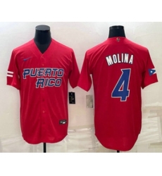 Men's Puerto Rico Baseball #4 Yadier Molina 2023 Red World Baseball Classic Stitched Jerseys