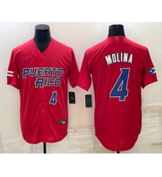 Men's Puerto Rico Baseball #4 Yadier Molina Number 2023 Red World Baseball Classic Stitched Jersey