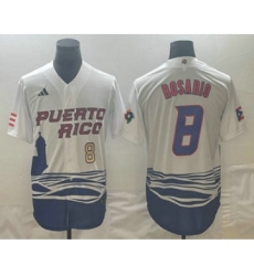 Men's Puerto Rico Baseball #8 Eddie Rosario Number 2023 White World Classic Stitched Jersey