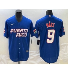 Men's Puerto Rico Baseball #9 Javier Baez 2023 Blue World Baseball Classic Stitched Jerseys