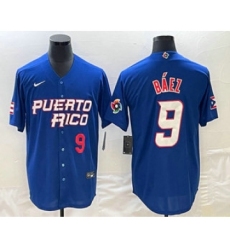 Men's Puerto Rico Baseball #9 Javier Baez Number 2023 Blue World Baseball Classic Stitched Jersey