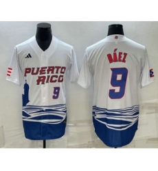 Men's Puerto Rico Baseball #9 Javier Baez Number White 2023 World Baseball Classic Stitched Jersey