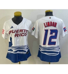 Women's Puerto Rico Baseball #12 Francisco Lindor 2023 White World Classic Stitched Jersey