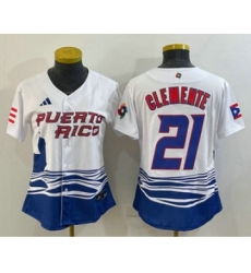 Women's Puerto Rico Baseball #21 Roberto Clemente 2023 White World Classic Stitched Jerseys