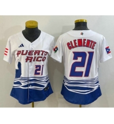 Women's Puerto Rico Baseball #21 Roberto Clemente Number 2023 White World Classic Stitched Jerseys